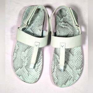 New Vionic Tala Women's Leather T-Strap Snake Print Slingback Seafom  Size 10W